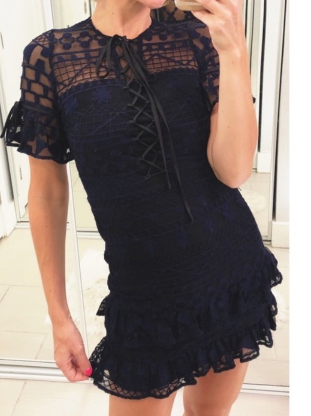 Parker Navy Lace Mini Dress with Tie Front